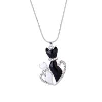 Rhinestone Zinc Alloy Necklace, with 1.97inch extender chain, Cat, Unisex & enamel & with rhinestone Approx 17.72 Inch [