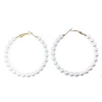 Boucle d'oreille en alliage de zinc en plastique perle, avec perle de plastique, bijoux de mode & pour femme, 53mm, Vendu par paire[