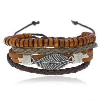 Wood Bracelets, with Linen & Cowhide & Zinc Alloy, fashion jewelry & multilayer & for man Approx 6.69-7.09 Inch [