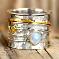 Gemstone Zinc Alloy Finger Ring, with Labradorite, fashion jewelry & for woman 