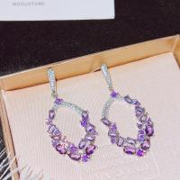 Rhinestone Brass Drop Earring, with Glass Rhinestone, platinum color plated, fashion jewelry & for woman, purple [