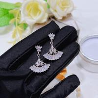 Rhinestone Brass Drop Earring, with Glass Rhinestone, Fan, platinum color plated, fashion jewelry & for woman [