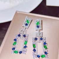 Rhinestone Brass Drop Earring, with Glass Rhinestone, Rectangle, platinum color plated, fashion jewelry & for woman [