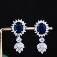 Rhinestone Brass Drop Earring, with Glass Rhinestone, platinum color plated, fashion jewelry & for woman, dark blue [