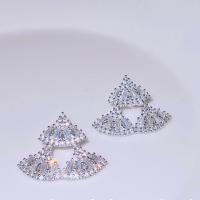 Rhinestone Brass Stud Earring, with Glass Rhinestone, Fan, platinum color plated, fashion jewelry & for woman [