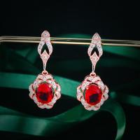 Rhinestone Brass Drop Earring, with Glass Rhinestone, rose gold color plated, fashion jewelry & for woman, red [