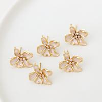 Cubic Zirconia Micro Pave Brass Earring, with Cubic Zirconia, Flower, real gold plated, DIY, pink [