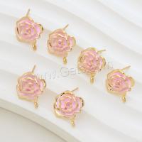 Brass Stud Earring, real gold plated, DIY & enamel, pink [