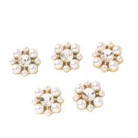 Hair Clip Cabochon Finding, Zinc Alloy, with Plastic Pearl, Flower, gold color plated, DIY & with rhinestone [