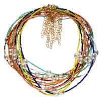 Glass Seed Beads Necklace, with Plastic Pearl, with 2inch extender chain, Bohemian style & for woman Approx 15 Inch 