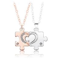 Couple Zinc Alloy Necklace, with brass chain, with 5cm extender chain, 2 pieces & fashion jewelry & Unisex & with rhinestone Approx 60 cm, Approx 55 cm [