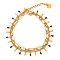 Stainless Steel Charm Bracelet, 304 Stainless Steel, with 3cm extender chain, Vacuum Ion Plating, fashion jewelry & for woman & enamel, golden Approx 17 cm [