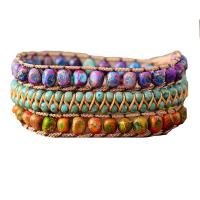 Impression Jasper Bracelet, with Wax Cord & Zinc Alloy, Round, gold color plated, fashion jewelry & multilayer & Bohemian style & Unisex, mixed colors Approx 54 cm 