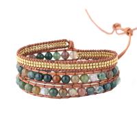 Indian Agate Bracelet, with leather cord & Hematite & Zinc Alloy, Round, silver color plated, fashion jewelry & multilayer & Unisex, mixed colors, 6mm Approx 51 cm 
