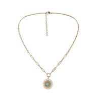 Turquoise Jewelry Necklace, 304 Stainless Steel, with turquoise & Shell, with 1.97inch extender chain, 18K gold plated, fashion jewelry & for woman, golden Approx 14.96 Inch 