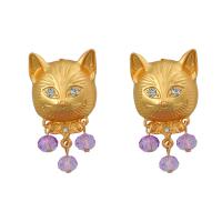 Zinc Alloy Rhinestone Drop Earring, with Acrylic, Cat, fashion jewelry & for woman & with rhinestone, golden [