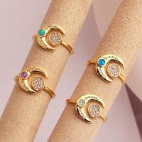 Rhinestone Brass Finger Ring, Moon, gold color plated, fashion jewelry & for woman & with rhinestone 13mm [