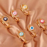 Evil Eye Jewelry Finger Ring, Brass, gold color plated, for woman & enamel & with rhinestone [