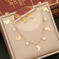 Rhinestone stainless steel Jewelry Set, 304 Stainless Steel, with 2inch extender chain, gold color plated & for woman & with rhinestone Approx 15.7 Inch [