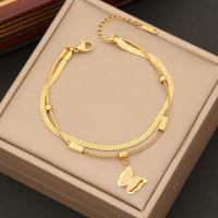 Stainless Steel Charm Bracelet, 304 Stainless Steel, with 2inch extender chain, gold color plated, Double Layer & for woman Approx 7 Inch [
