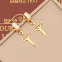 Stainless Steel Drop Earring, 304 Stainless Steel, Cross, gold color plated & for woman & with rhinestone & hollow [