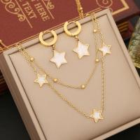 Rhinestone stainless steel Jewelry Set, 304 Stainless Steel, with Shell, Star, gold color plated & for woman & with rhinestone [