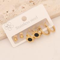 Stainless Steel Hoop Earring, 304 Stainless Steel, gold color plated, three pieces & for woman & enamel & with rhinestone, 10-15mm 