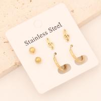 Stainless Steel Stud Earring, 304 Stainless Steel, gold color plated, three pieces & for woman, 10-15mm [