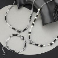 Titanium Steel Jewelry Set, with Agate & Plastic Pearl, with 5cm extender chain, fashion jewelry & micro pave cubic zirconia & for man, original color Approx 55 cm, Approx 19 cm 