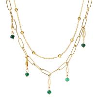 Fashion Multi Layer Necklace, 304 Stainless Steel, with Acrylic, with 6cm extender chain, 14K gold plated, Double Layer & fashion jewelry & for woman, two different colored cm 