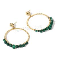 Stainless Steel Drop Earring, 304 Stainless Steel, with Malachite, 14K gold plated, fashion jewelry & for woman, two different colored, 7mm,40mm [