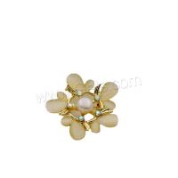 Freshwater Pearl Brooch, Zinc Alloy, with Freshwater Pearl, real gold plated, fashion jewelry & for woman & enamel & with rhinestone, two different colored, nickel, lead & cadmium free [