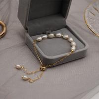 Cultured Freshwater Pearl Bracelets, Titanium Steel, with Freshwater Pearl, Vacuum Ion Plating, fashion jewelry & for woman, golden cm 