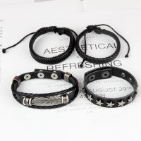 PU Leather Cord Bracelets, with Zinc Alloy, handmade, 4 pieces & fashion jewelry & Unisex, black cm [