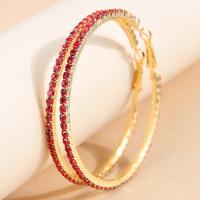 Zinc Alloy Rhinestone Hoop Earring, with Rhinestone, Donut, gold color plated, fashion jewelry & for woman 63mm 
