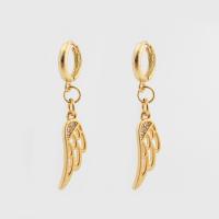 Cubic Zircon Brass Earring, Wing Shape, high quality gold color plated, fashion jewelry & micro pave cubic zirconia & for woman 