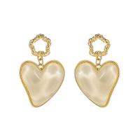 Resin Zinc Alloy Earring, with Resin, Heart, KC gold color plated, fashion jewelry & for woman, golden 