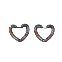 Cubic Zirconia Micro Pave Brass Earring, Heart, plated, fashion jewelry & micro pave cubic zirconia & for woman, black [