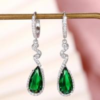 Cubic Zirconia Micro Pave Brass Earring, fashion jewelry & micro pave cubic zirconia & for woman, green, 42mm [
