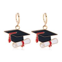 Enamel Zinc Alloy Drop Earring, doctorial hat, gold color plated, fashion jewelry & for woman, black [