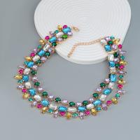 Mode-Multi-Layer-Halskette, Zinklegierung, mit Verlängerungskettchen von 8.2CM, Modeschmuck & für Frau & mit Strass, keine, Länge:ca. 43 cm, verkauft von PC[