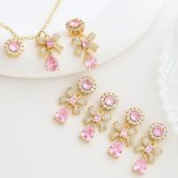 Cubic Zirconia Micro Pave Brass Pendant, with Cubic Zirconia, real gold plated, for woman, pink [