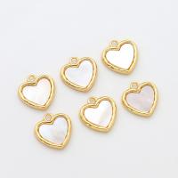 Brass Shell Pendants, with White Shell, Heart, real gold plated, for woman, gold [