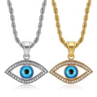 Titanium Steel Jewelry Necklace, with Resin, Evil Eye, Vacuum Ion Plating & for woman & with rhinestone Approx 23.6 Inch [