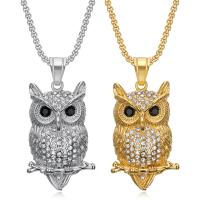 Stainless Steel Jewelry Necklace, 304 Stainless Steel, Owl, Vacuum Ion Plating, Unisex & with rhinestone Approx 23.6 Inch [