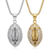 Titanium Steel Jewelry Necklace, Rugby Ball, Vacuum Ion Plating, Unisex & with rhinestone Approx 23.6 Inch [