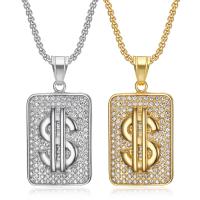 Titanium Steel Jewelry Necklace, Dollar Sign, Vacuum Ion Plating, Unisex & with rhinestone Approx 23.6 Inch [