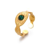 Gemstone Stainless Steel Finger Ring, 304 Stainless Steel, with Gemstone, 18K gold plated & adjustable & for woman, US Ring 