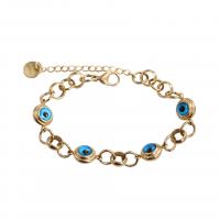 Evil Eye Jewelry Bracelet, Titanium Steel, with Glass, with 2inch extender chain, real gold plated, fashion jewelry & Unisex Approx 6.3 Inch [