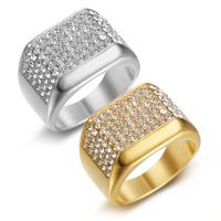 Titanium Steel Finger Ring, Vacuum Ion Plating & for man & with rhinestone 16mm, US Ring [